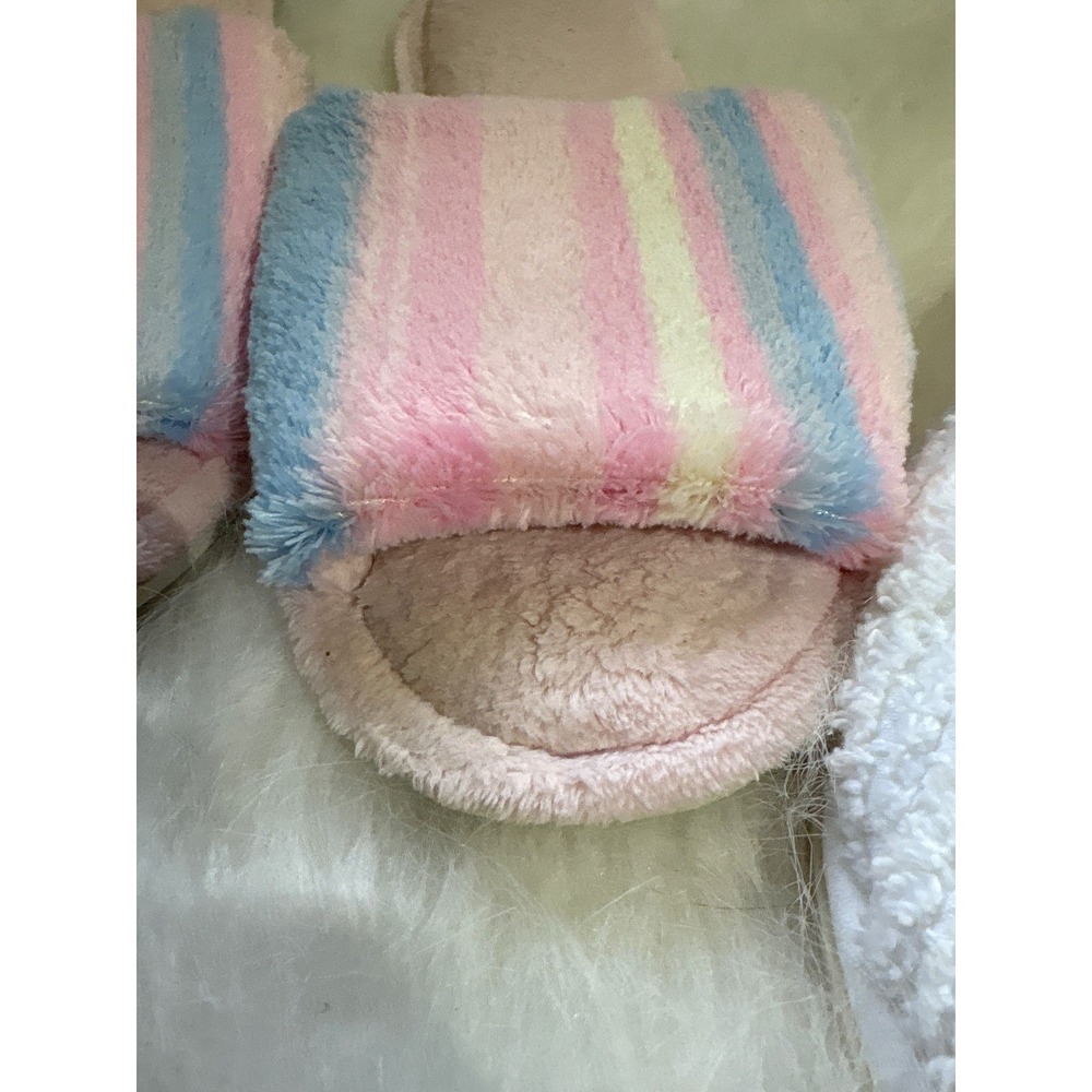 Mark Traver's Pink Blue White Striped Terry Cloth Slide Slippers Small USA Made - Picture 6 of 6